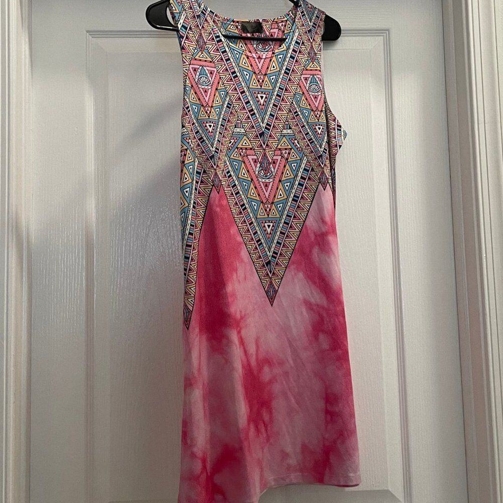 XYNC Women's Sleeveless Graphic Print Summer Dress Size L Pink Tie Dye